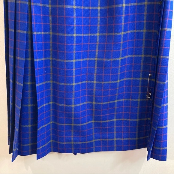 ALJEAN Sz 10 Pure Virgin Wool Side Opening Pleats Pin Unlined Plaid Tartan Skirt - Picture 4 of 8